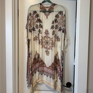 Altar'd State Cream Kimono with Rust & Mustard Print
